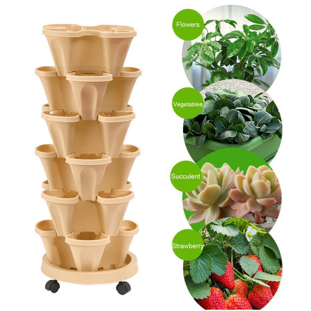 Plastic Stackable Vertical Planter, Seedling Holder Garden Planter Gardening Nursery Pots for Strawberry Planting (Beige)