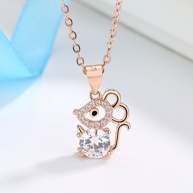 Leuke Rat Muis Hanger Ketting Koper Zirkoon Kristallen Sterrenbeeld Dier Natal Jaar Vrouwen Sieraden