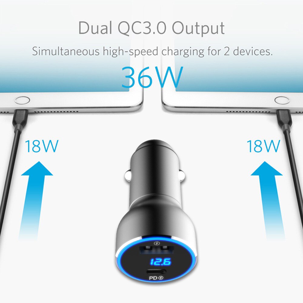 2port LED display board inspection 36W PD18W USB C car charger QC3.0 AFC fast charger 5A 60W USB C Cable for 11/X/XS/S8/S9/S10
