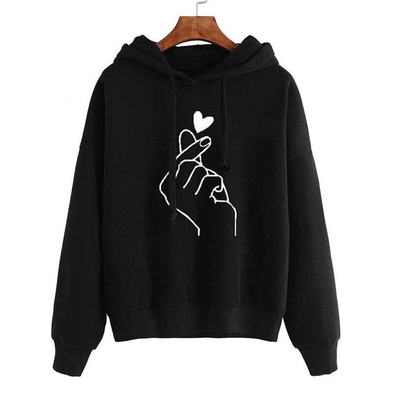 Hoodies Women Female Long Sleeve Print Hooded Sweatshirt Hoodie Tracksuit Sweat Coat Casual Sportswear S-3XL Hooded: XXL / black