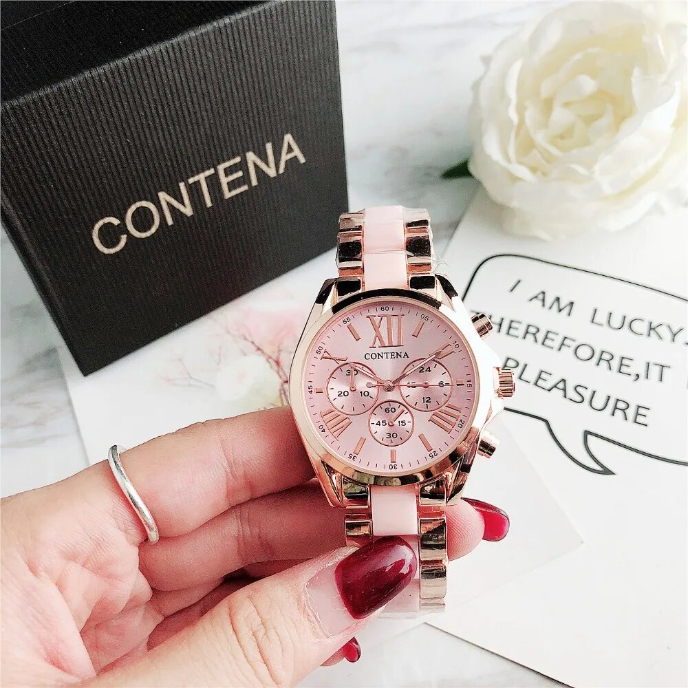 Relojes de lujo de superior para mujer, pulsera de acero creativa de , relojes de mujer, pulsera de cuarzo para mujer: Rosa