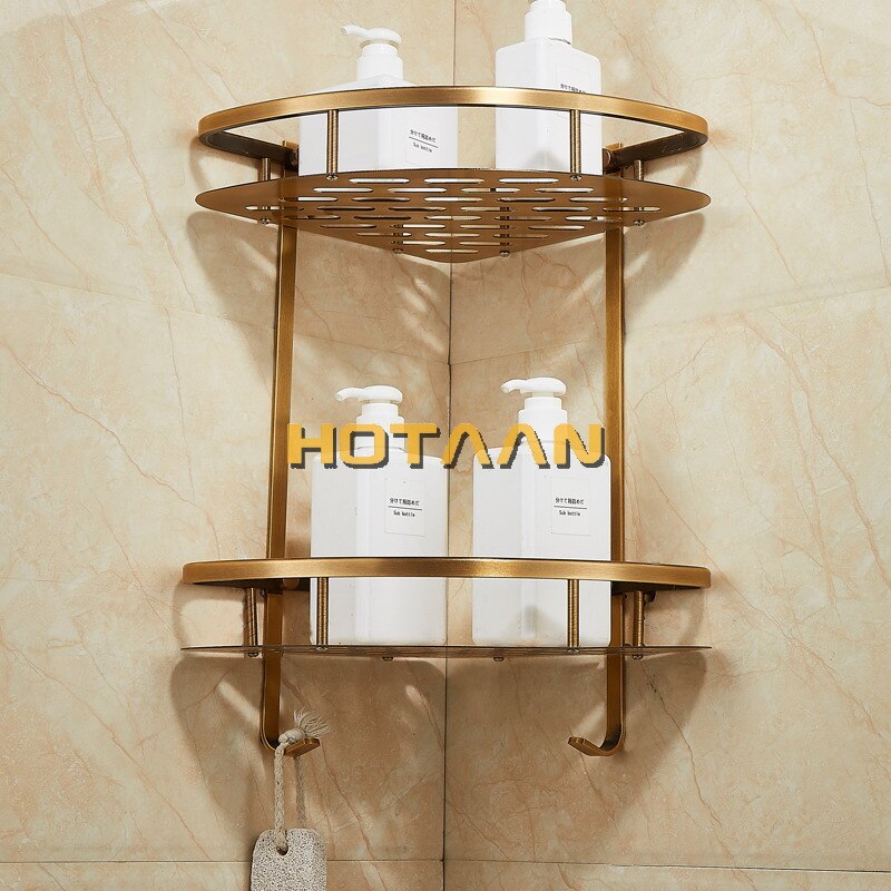 , soporte de cesta para ducha de baño de aluminio con acabado antiguo montado en la pared, soporte de canasta para champú, YT-7004-B de doble capa de