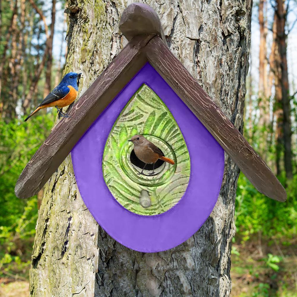 Casa de madera colgante para pájaros, decoración tallada pintada a mano, accesorio para pajarera, Patio al aire libre, Ga R4n2