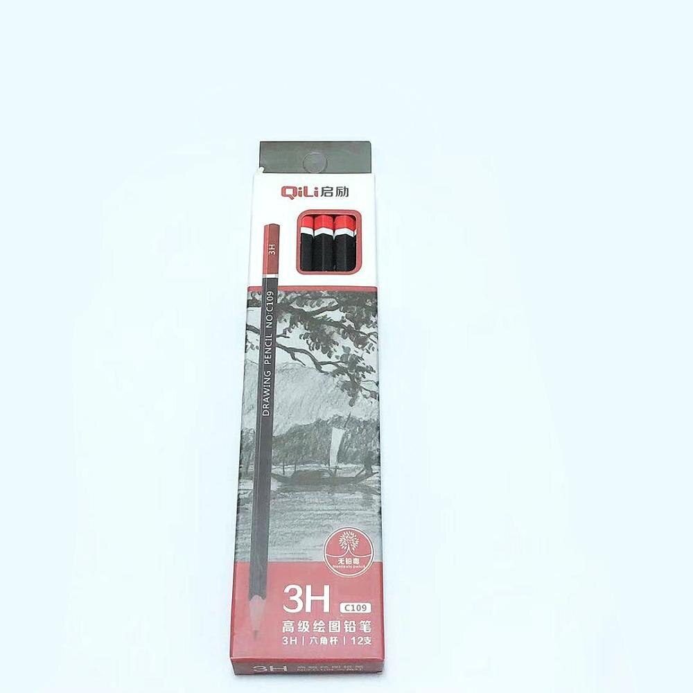 12 pcs/box Sketch pencil HB 2B 3B 4B 5B 6B 8B 10B 2H 3H Soft medium hard carbon pen Office school drawing pencil: 3H
