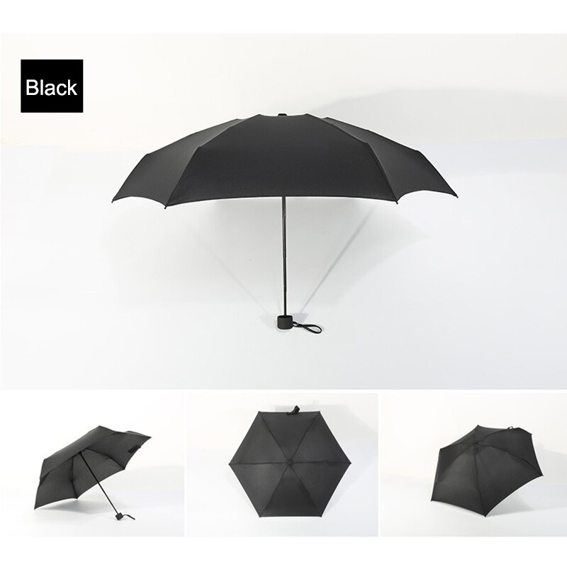 Små mini vikbara paraply regn kvinnor män mini pocket parasoll flickor anti-uv vattentäta bärbara paraplyer: Svart