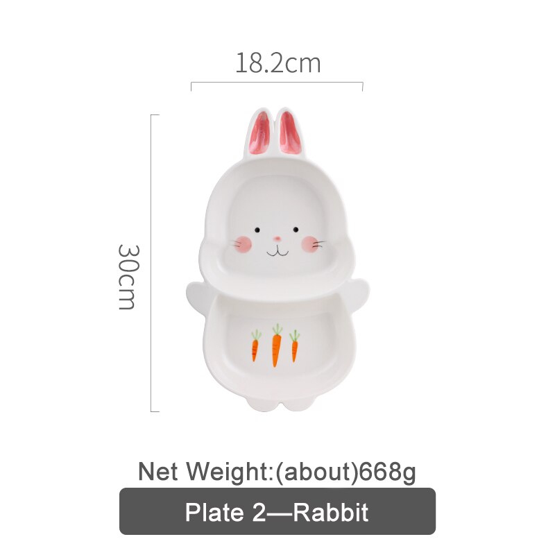 Children's Plate Set Of Rabbite Giraffe Baby Plate Dishes Ceramic Dineerware Set For Kids Bowl Plate Children's Cutlery: Rabbit Plate B