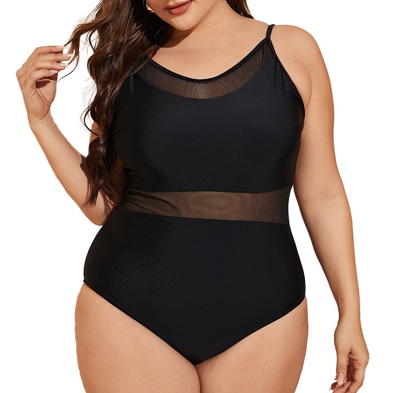 Mesh black swimsuit one piece plus size swimwear women one-piece suits swimwear summer vantage swimsuit female 4xl