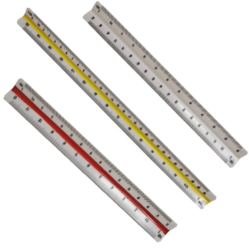 30 cm farvekodet sidetrekant lineal 1:100 ~ 1:500 trekant metrisk lineal engineer værktøj 12.6 "flerfarvet