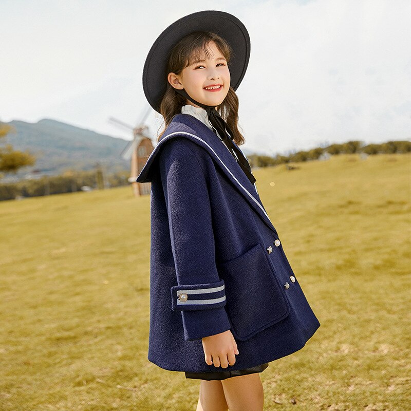 Tieners Meisjes Jas Winter Kinderen Outerwaer College Style Thicken Overjas Meisjes Wollen Jas Kinderkleding
