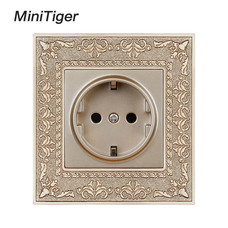 Minitiger 16A Eu Standaard Stopcontact 4D Embossing Retro Zinklegering Panel Stopcontact Ac 110 ~ 250V: 86 Gold Socket