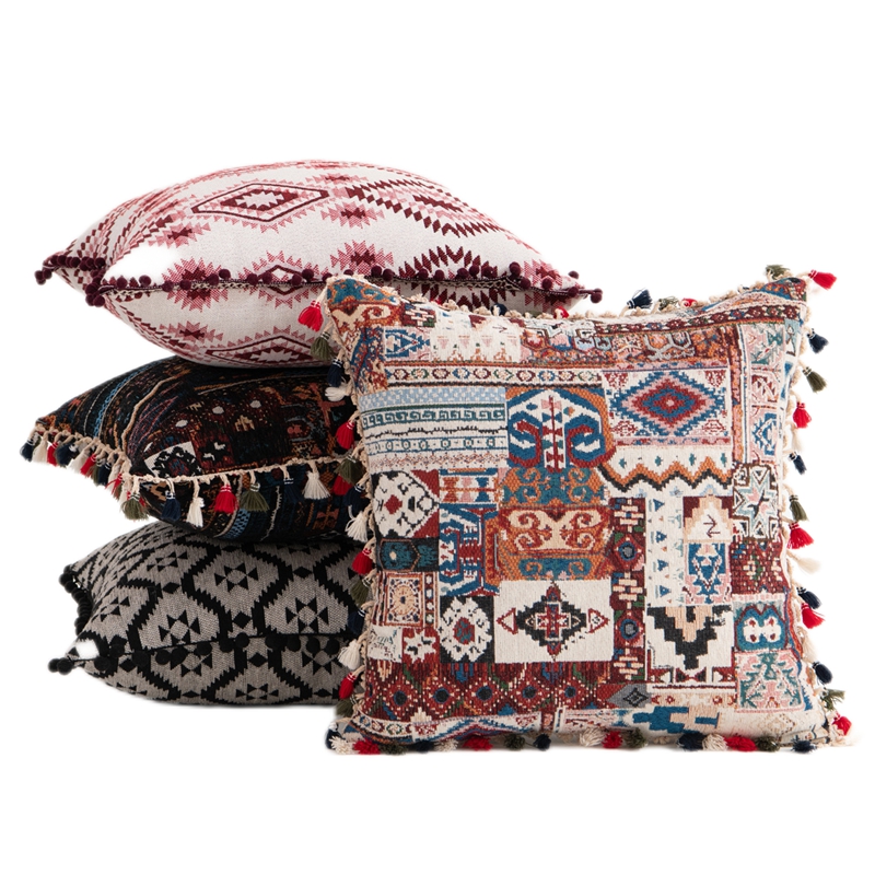 Farverige tuftede dekorative pudebetræk med kvaster vævet boheme pudebetræk elegant pudebetræk til sofa 45 x 45cm stk.