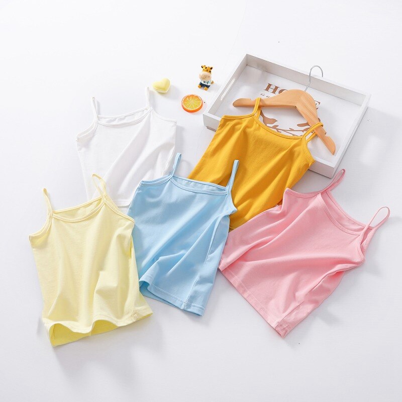 Simple Summer Toddler Girls Sleeveless Vest Solid Print Tops Blouse Cotton Casual Children Outfits School Home Leisure Vests