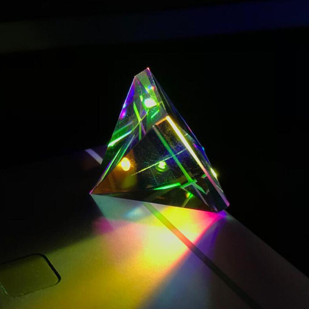 Nueva Pirámide Prisma de cristal prisma lente óptica Prisma de dispersión ornamento Multicolor de escritorio #30