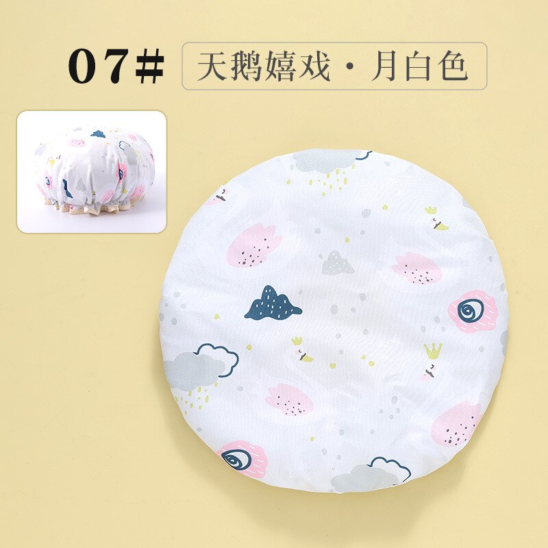 Cute Double Layer Bath Caps Waterproof Silk Head Wrap Hair Cover Lampblack Soot Resistant Shower Caps Satin Bonnet Breathable: 07 White