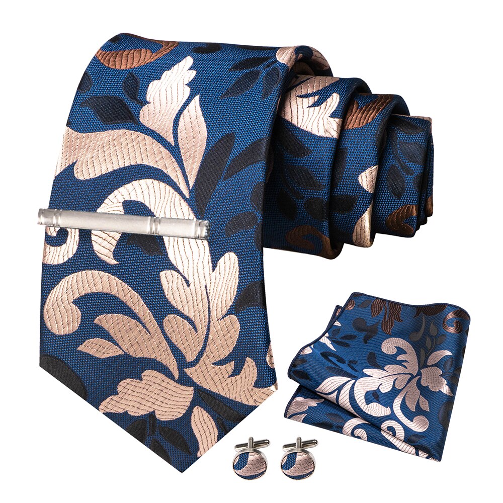 JEMYGINS – cravate en soie pour hommes, ensemble de boutons de manchette, à carreaux, rayures, bleu marine, 100%: 015