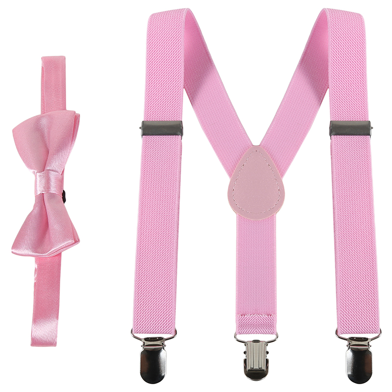 Kids Suspenders With Bowtie Children Bow Tie Set Boys Braces Girls Adjustable Suspenders Baby Wedding Ties Accessories: Pink