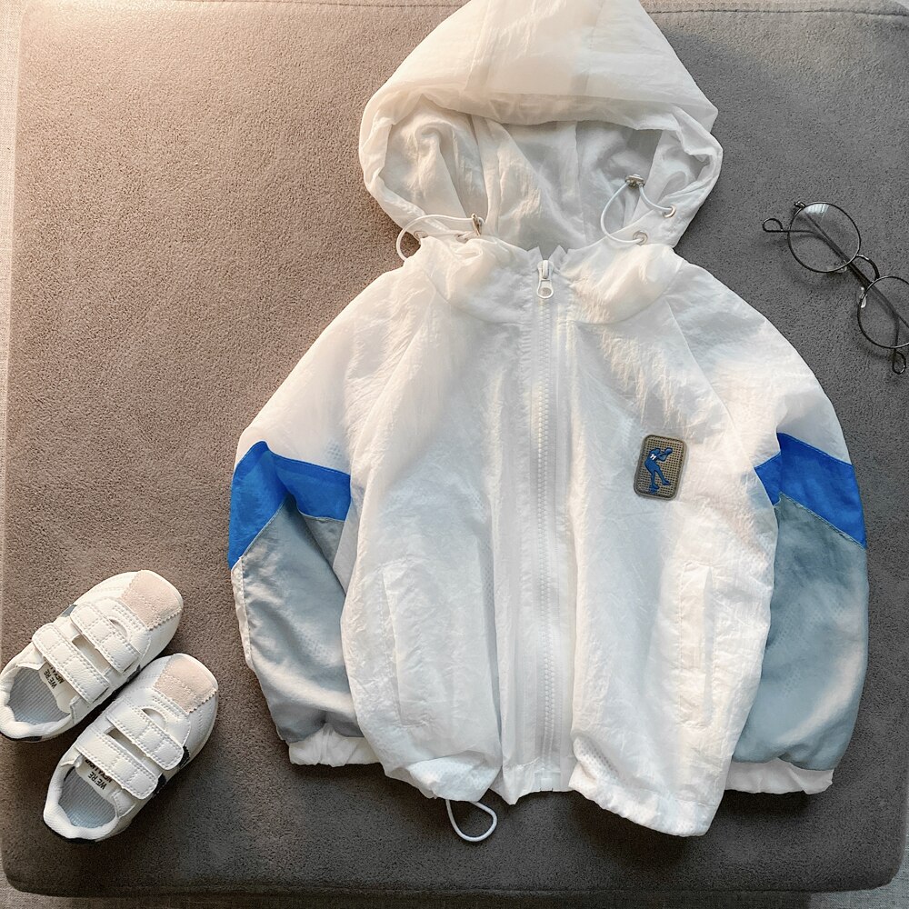 Boz Kids Zomer Licht Street Wear Dunne Witte Double Twin Layer Zon Proof Jasje Met Kap Hooded Draw string Voor Jongens: 6T