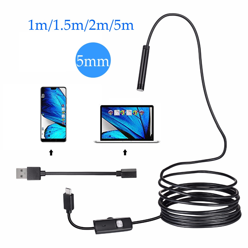 5.5mm 1/1.5/2m Lens Endoscope HD 480P USB OTG Snake Endoscope Waterproof Inspection Pipe Camera Borescope For Android Phone
