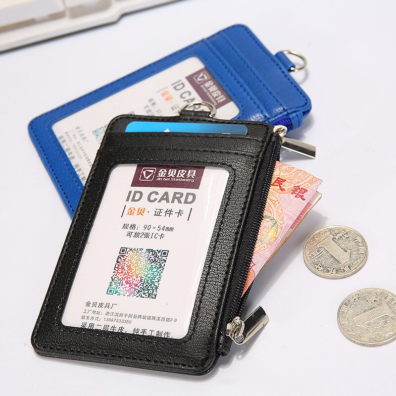 Pu Lederen Id Badge Houder Met Rits Porte Bus Pass Case Cover Slip Mannen Vrouwen Bank Credit Card Houder met Polyester Lanyard