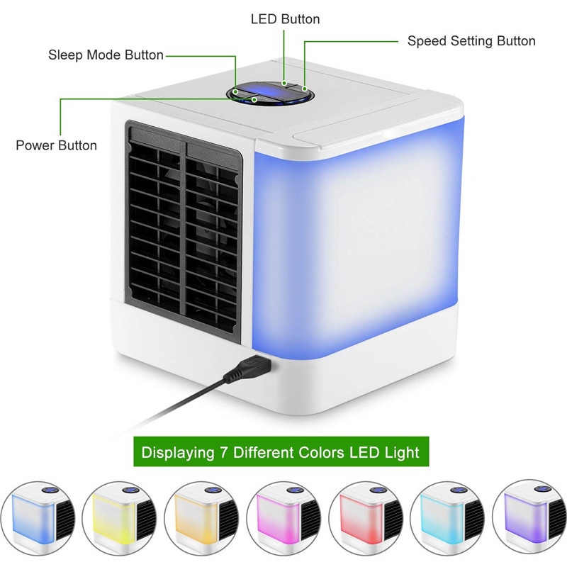 7 farver mini bærbart klimaanlæg luftfugter renser usb luftkøler lys desktop luftkøling køler luftkøler til værelse