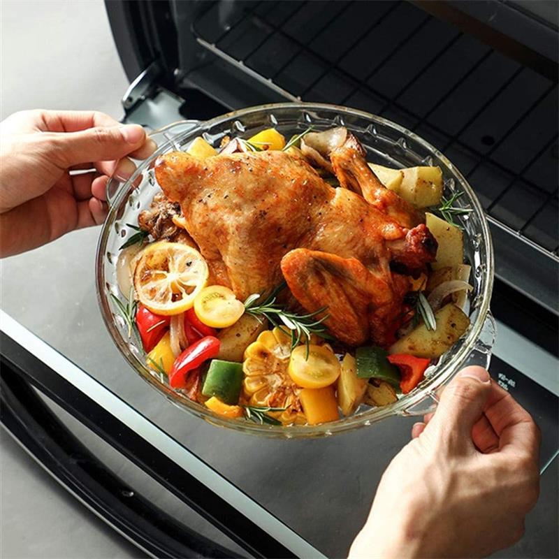 Tempered Glass Bakeware Plate Kitchen Microwave Oven Baking Tray Salad Fish Chicken Plate Round Clear Glass Cookware Pie Plate