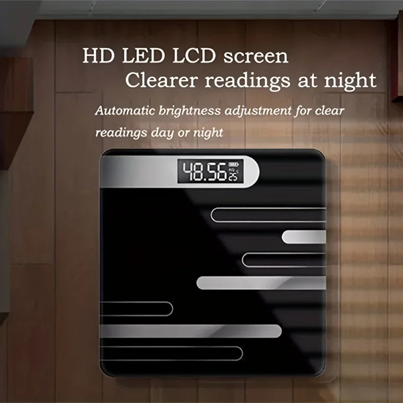 Modern Black Digital Scale with LCD Screen - Accurate Bathroom Floor Weight Scale, Battery Powered, Easy-to-Read Display