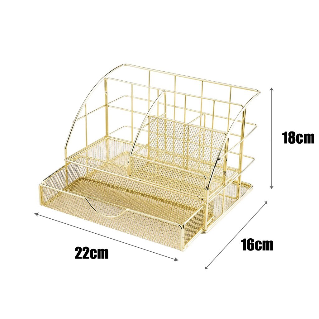 Mesh Desk Organizer Pen Holder Accessories Storage Caddy With Compartments And Drawer Office Supplies #T3G
