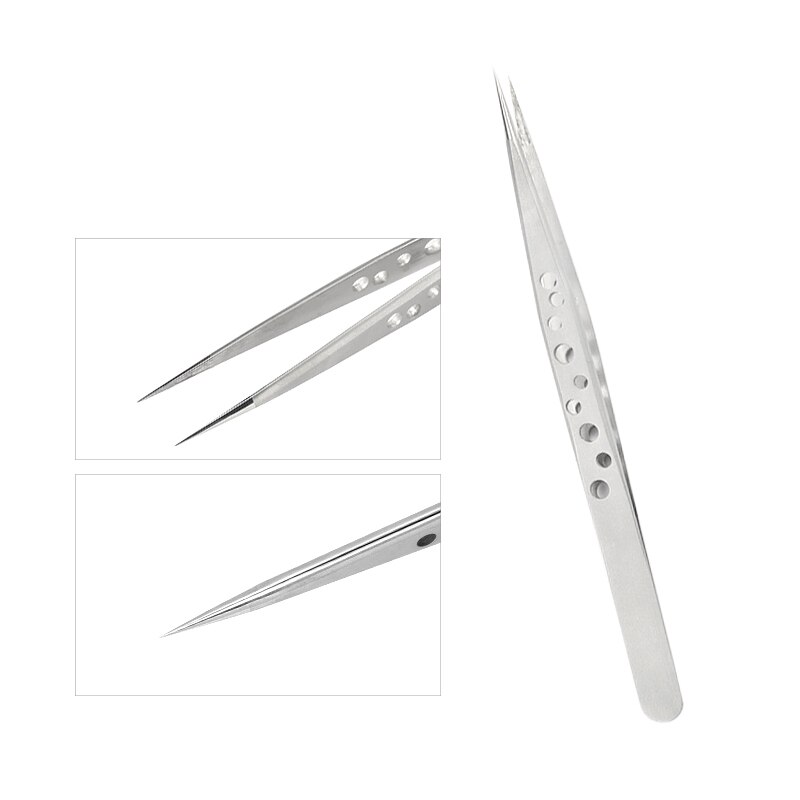 Nail Art Rhinestones Tweezers Stainless Steel Curved Straight Tweezer Nipper Picking Sequins Beads Stickers Nail Art Tool: Dark Khaki