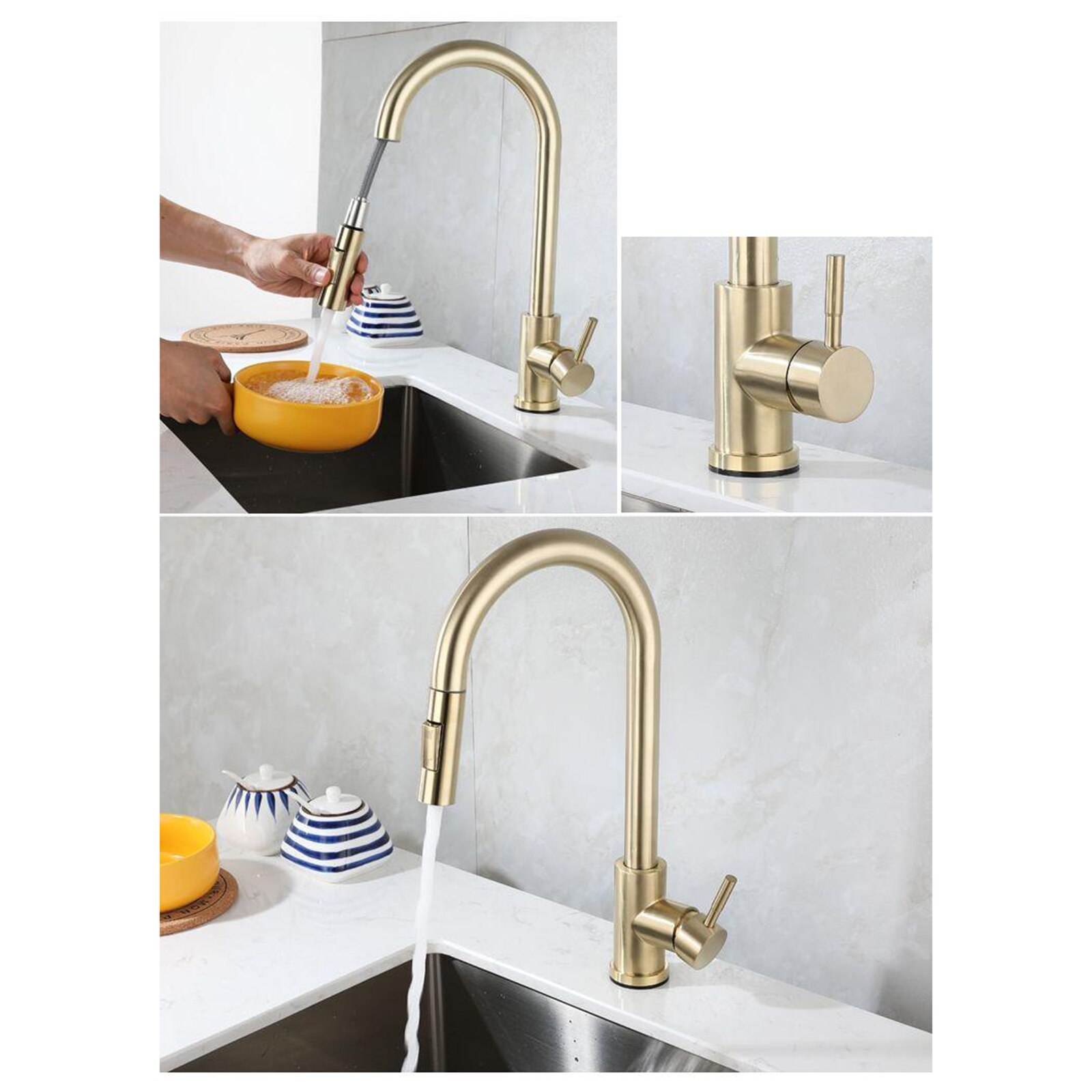 Touch On Kitchen Faucets with Pull Out Sprayer, Single Handle Kitchen Sink Faucet with Pull Out Sprayer, Stainless Steel