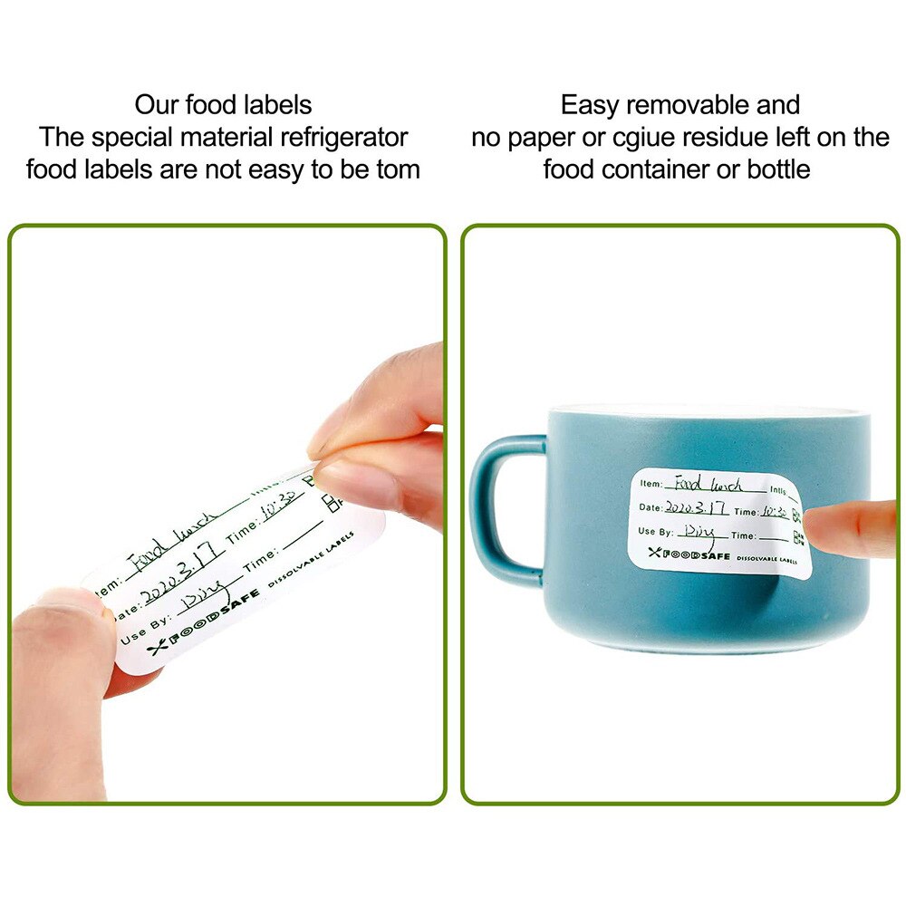 Etichette per alimenti dissolvibili di cibo sicuro 1x3 ''adesivi per congelatore per la conservazione della cucina perfetti per contenitori riutilizzabili-250 etichette per rotolo