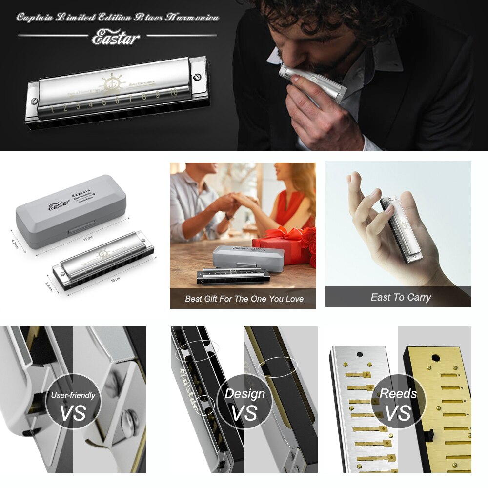 Eastar Professionele Limited Edition Blues Harmonica Mondharmonica Harp Sleutel Van C 10 Gat Prestaties Niveau Muziekinstrumenten
