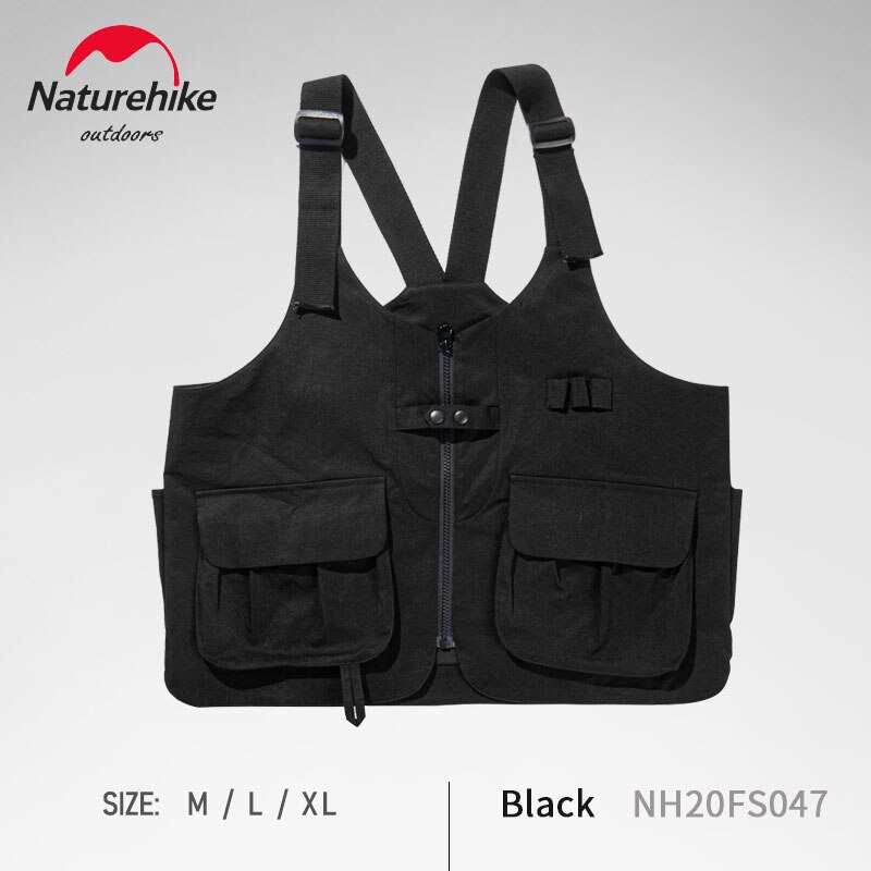 Naturehike-Chaleco funcional de para mujer y hombre, chaqueta de ocio portátil para exteriores con múltiples bolsillos, para trabajo de jardinería y Camping: Black / M