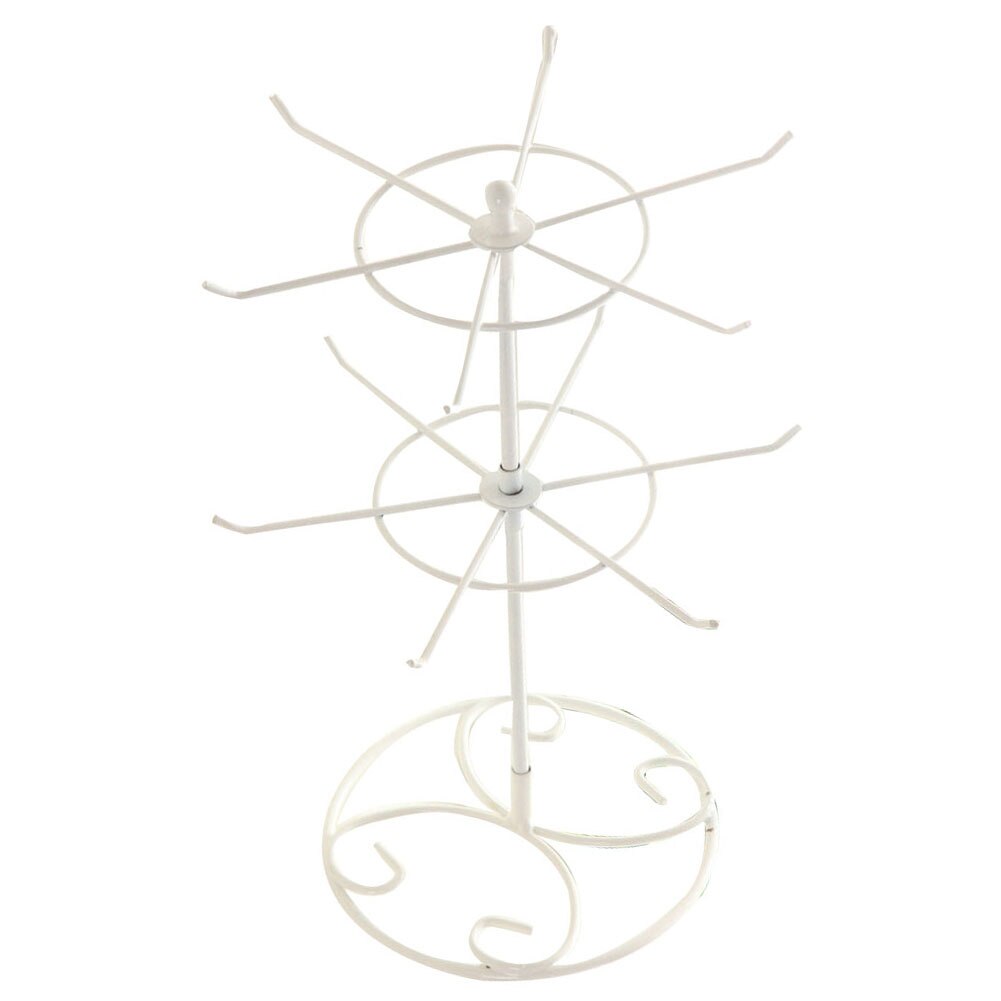 2 Tiers Rotating Detachable Metal Necklace Bracelet Jewelry Display Rack Stand Jewelry Display Keyring Display Rotating Iron 3-T: white