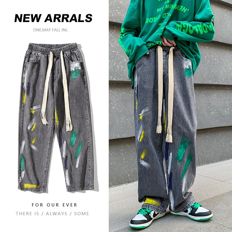 Jean Graffiti pour hommes, pantalon Streetwear ample, droit et à jambes larges, Baggy Denim, grande taille, M-5XL