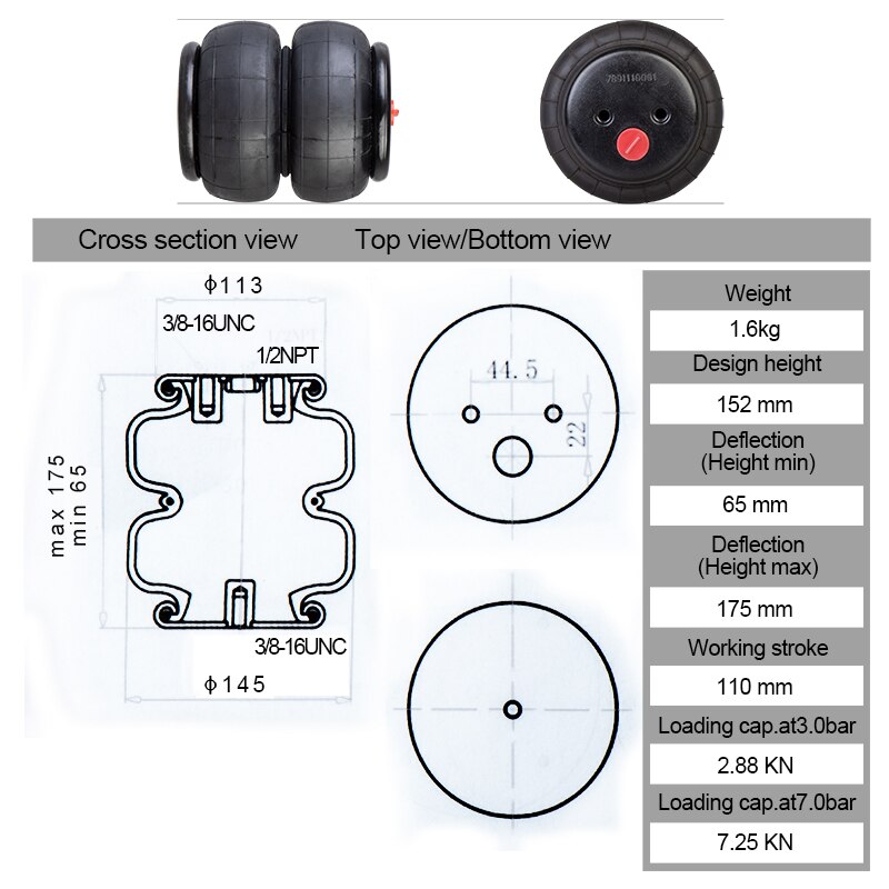 1pcs Universal 2E6X6 Air Ride Suspension Bag Double convolute rubber airspring/airbag shock absorber