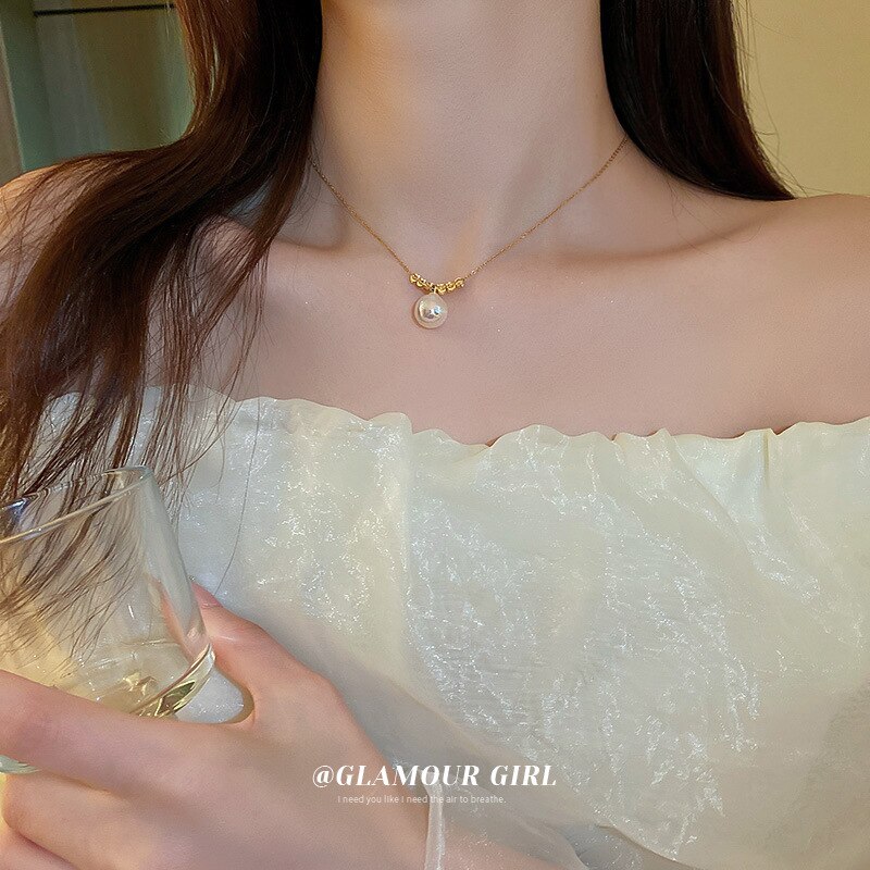 South korea mermaid ji pearl necklace simple cold wind collarbone chain oil temperament versatile necklace