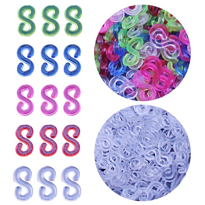 500 Uds acrílico S Clips banda de goma Clips trenzado pulsera herramientas telar bandas DIY collar brazalete con cierre de fabricación de la joyería conectores