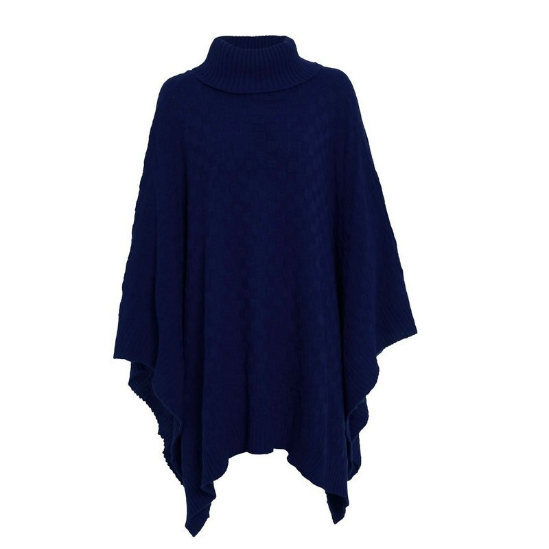 Zogaa rød turtleneck efterår vinter kvinder sweater sjaler kappe damer solid gitter strikket wrap wrap træk femme poncho jumper cape: Marine blå