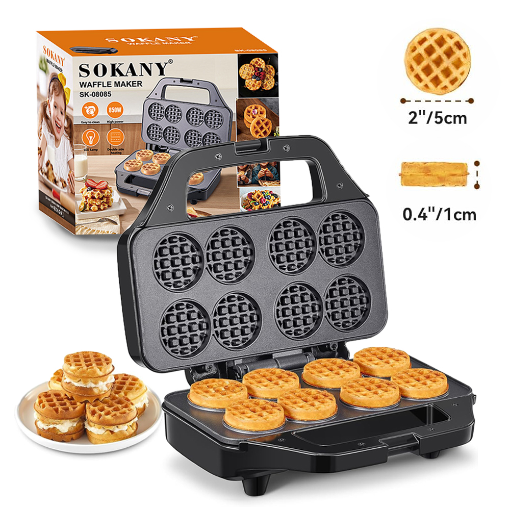 Mini Waffle Maker 8 x 2'' Tiny Waffle Cooking Machine Nonstick Iron Cake Waffles Griddle Quick Heat-Up for Kids Snack Breakfast