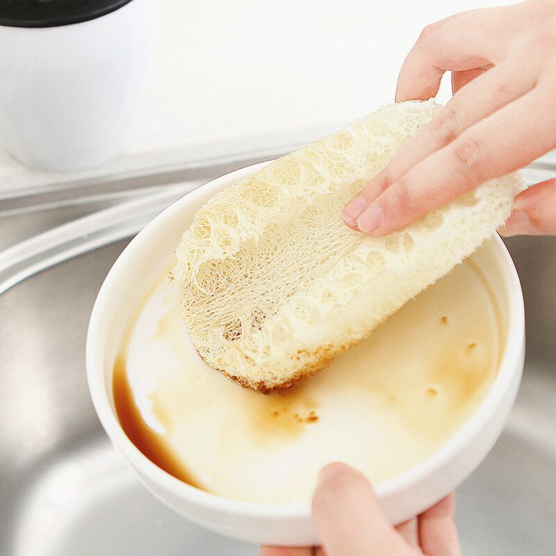1/3Pc Natural Loofah Dishwashing Cloth Kitchen Decontamination Non-stick Oil Brush Pot Double-sided Cleaning Microfibre Sponge