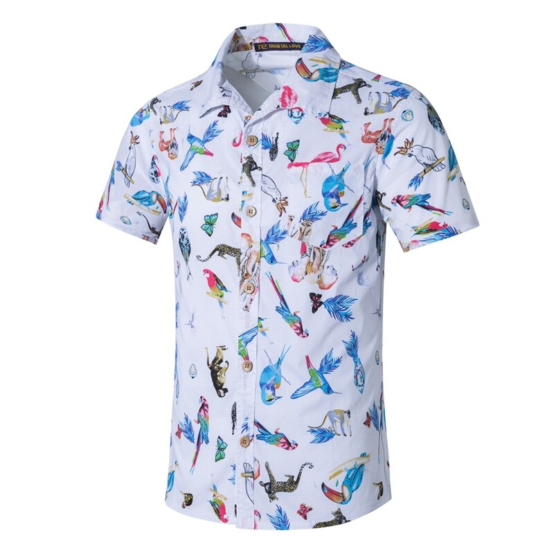 Men's Summer Shirts Short Black White Hawaiian Beach Shirts Men Tops Quick Dry Printed Button Casual Shirts For Man M-XXXXXL: White / XXL