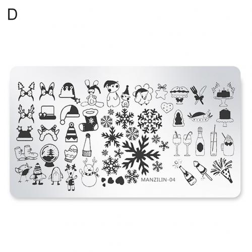 Nail Art Navidad copo de nieve Santa estampado de muñeco de nieve imagen estampado plantilla placa: D