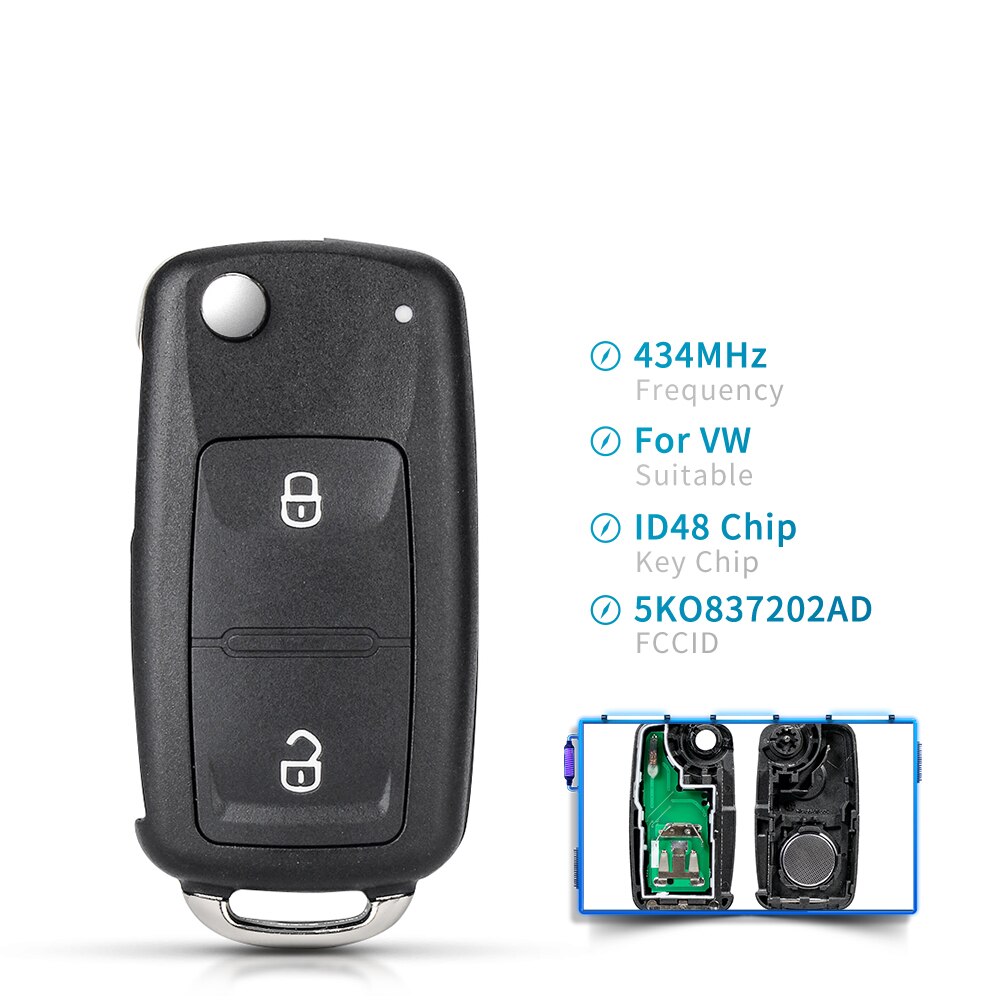 Dandkey-mando a distancia para coche, llave para VW/VOLKSWAGEN 5K0837202AD Beetle/Caddy/Eos/Golf/Jetta/Polo/Scirocco/Tiguan/Touran/UP 5K0 837 202 AD 202AD: 2 Buttons