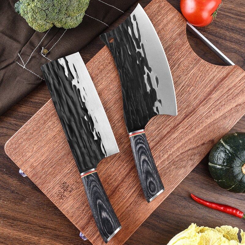 Couteau de Chef forgé Super tranchant, couteau de boucher, couteau de cuisine chinois en acier inoxydable, outils de cuisine avec manche en bois