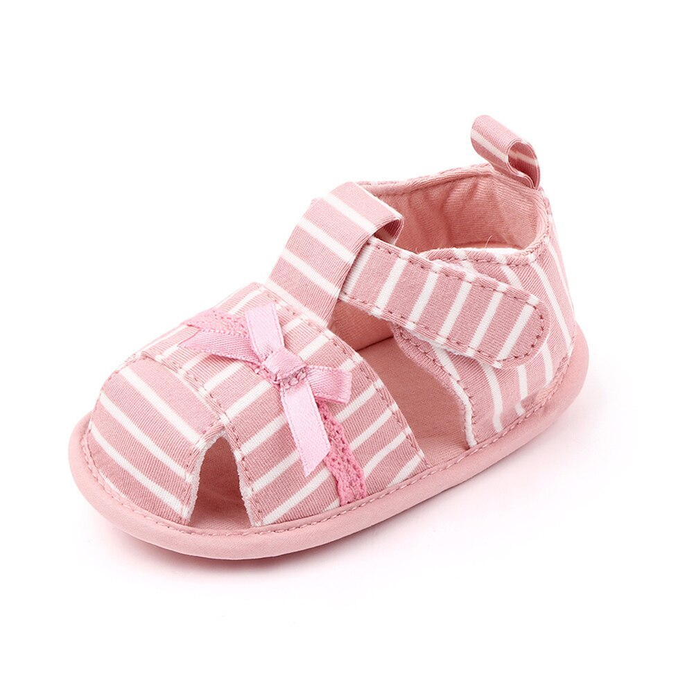 Stripe Bowknot Summer Soft Sole Sandals Baby Girls Toddler Prewalker Flat Shoes