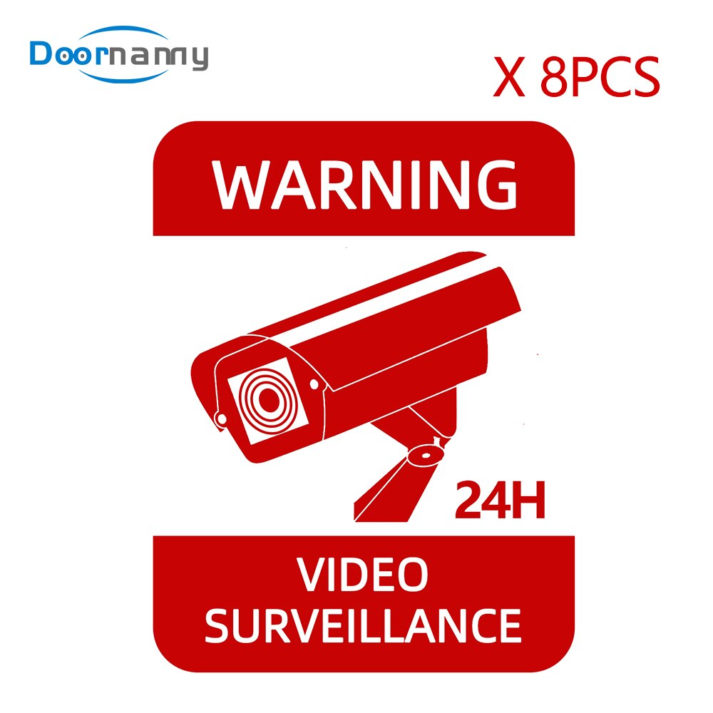Doornanny 8 stk cctv kamera vanntett advarsel klistremerker skilt hjem sikkerhetsalarm klistremerker sterkt selvklebende orgn.