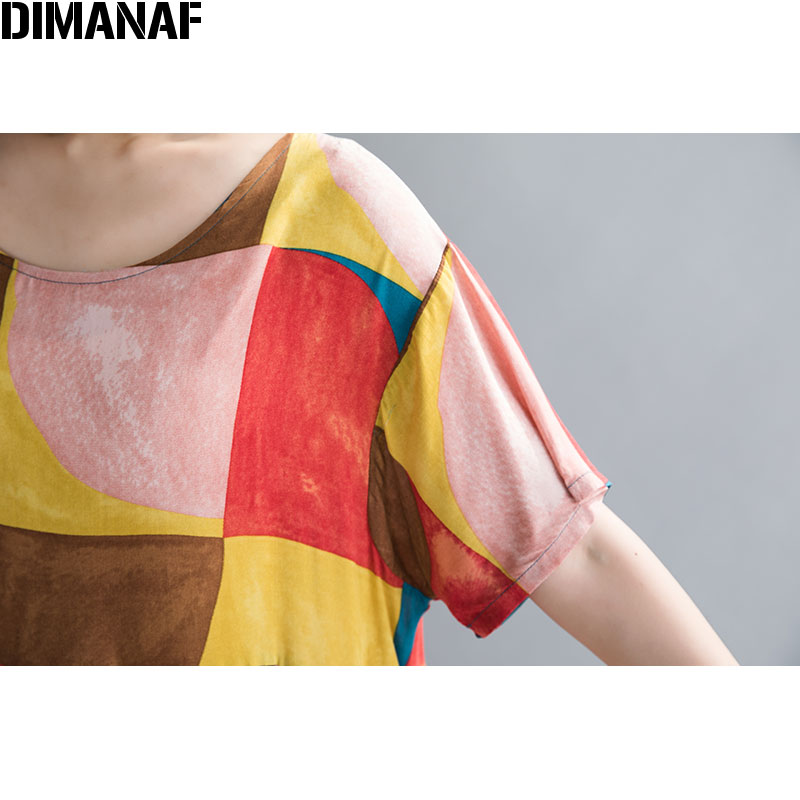 Dimanaf oversize vestido feminino verão vestido de verão praia estilo senhora vestidos algodão casual solto plus size vestido de impressão roupas 2020