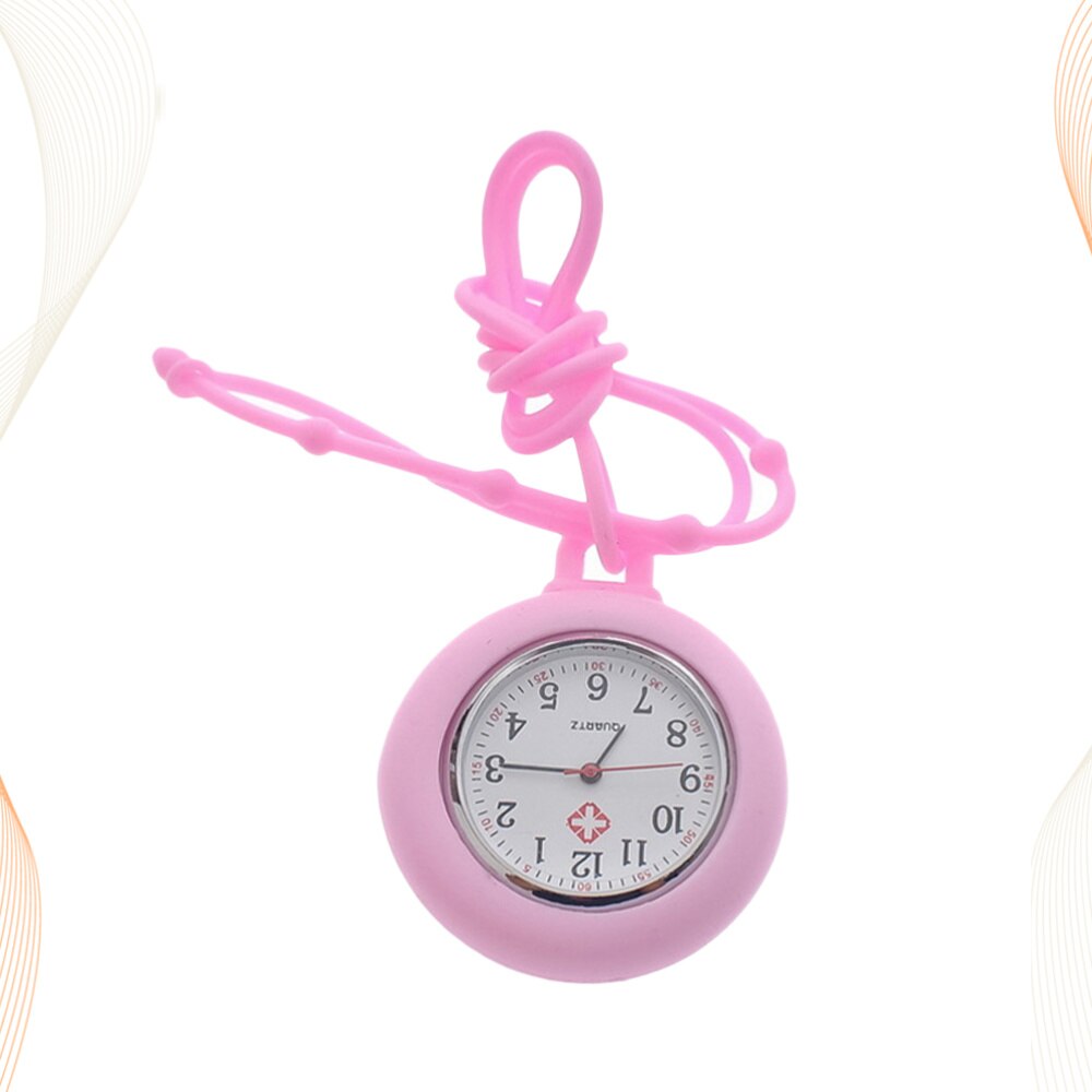 1pc enfermeira relógio redondo silicone enfermeira bolso pendurado relógio presente relógio (branco): Pink