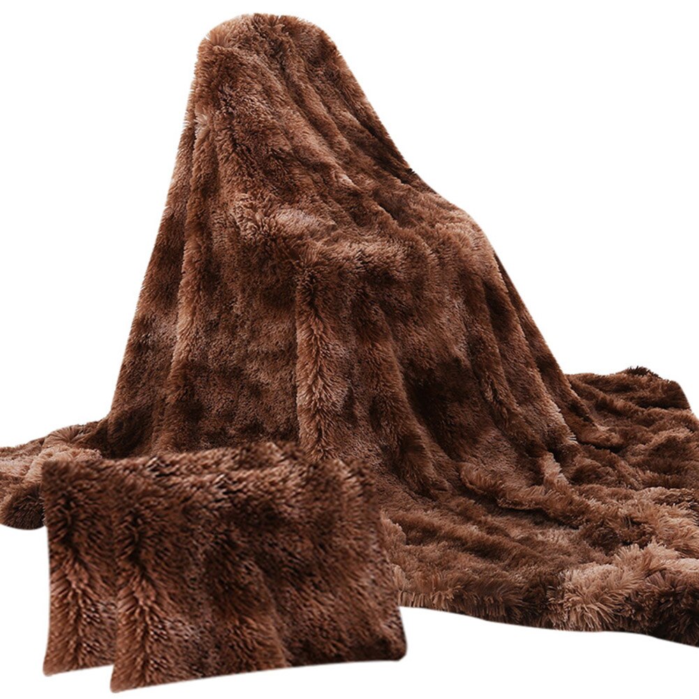 3 Stks/set Pluizige Deken Met Kussensloop Warme Zachte Fleece Deken Voor Kinderen Volwassen Gq: Coffee-130x160cm