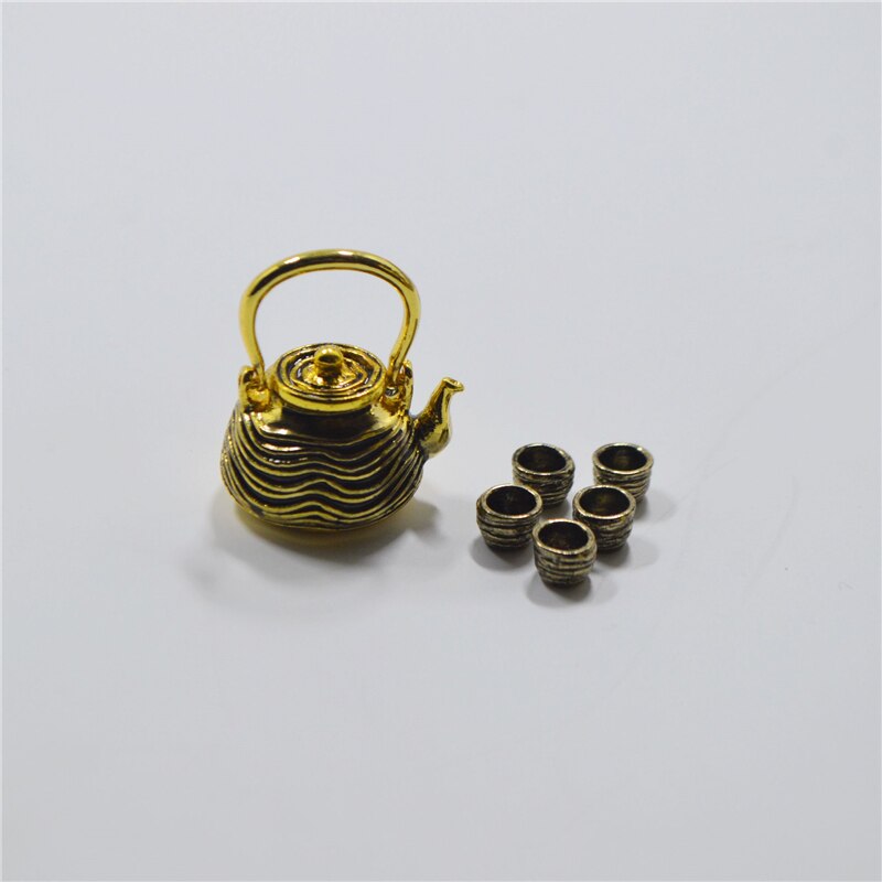 1/12 Dollhouse Miniature Accessories Mini Metal Kettle Simulation Furniture Tea Pot Kitchen Model Toys for Doll House Decoration: CZM1622a